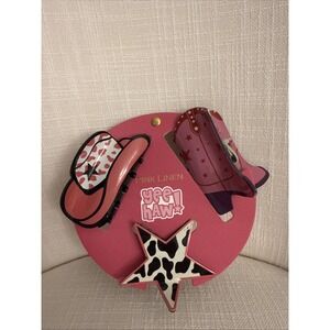 Pink Linen Yee Haw! Hair Claw Clip‎ Country Western Nashville Cowgirl Hat Star